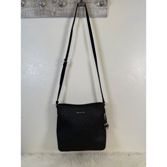 Michael Kors Jet Set Travel Large Messenger Bag Logo-Print Canvas Black/Silver - Picture 4 of 16